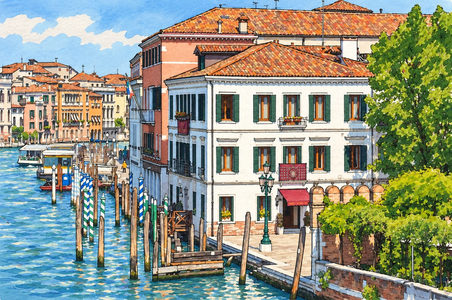 Ilustração — fachada e píer do hotel Canal Grande Ilustração — fachada e píer do hotel Canal Grande