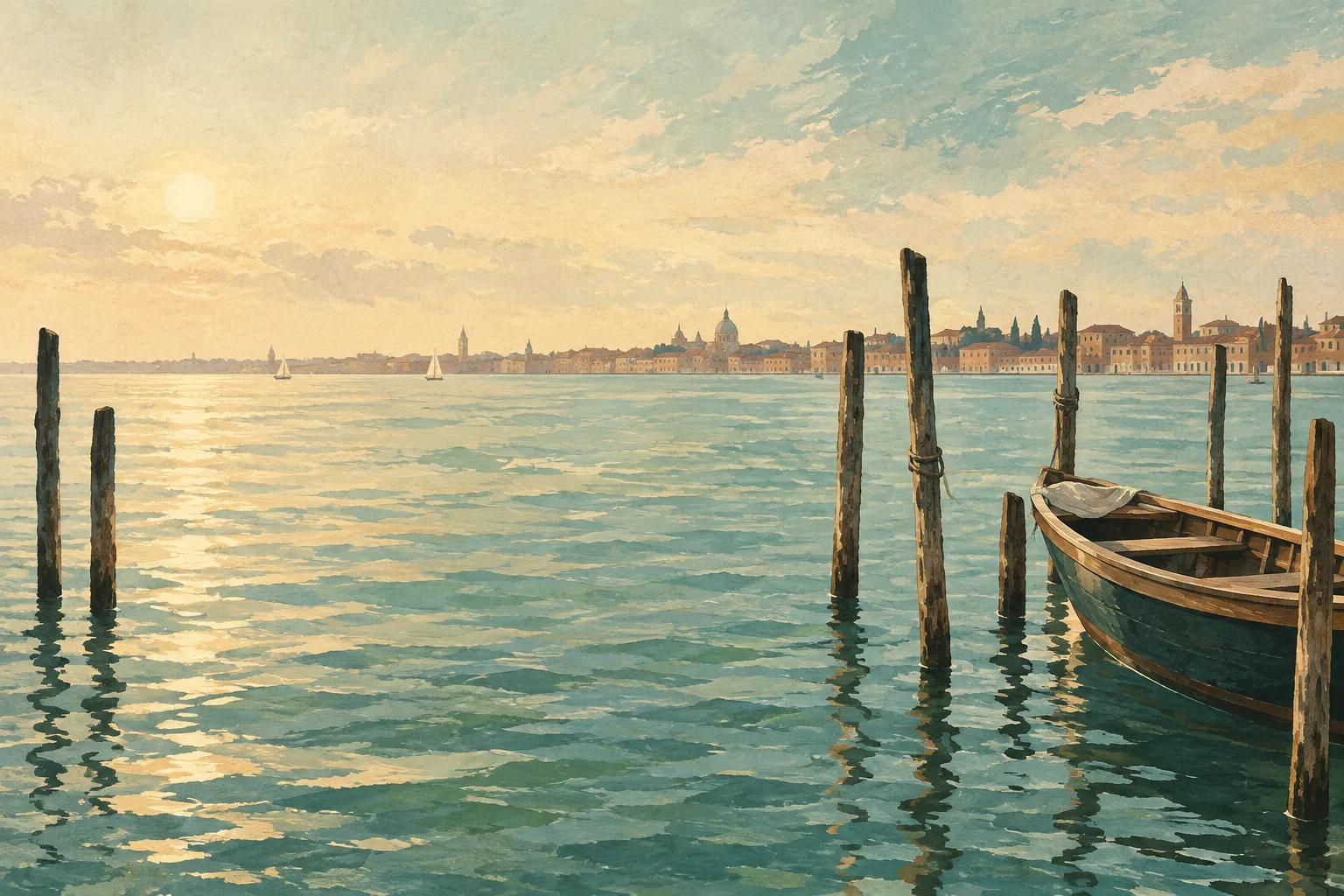 Editorial illustration of a quiet Venetian lagoon Editorial illustration of a quiet Venetian lagoon